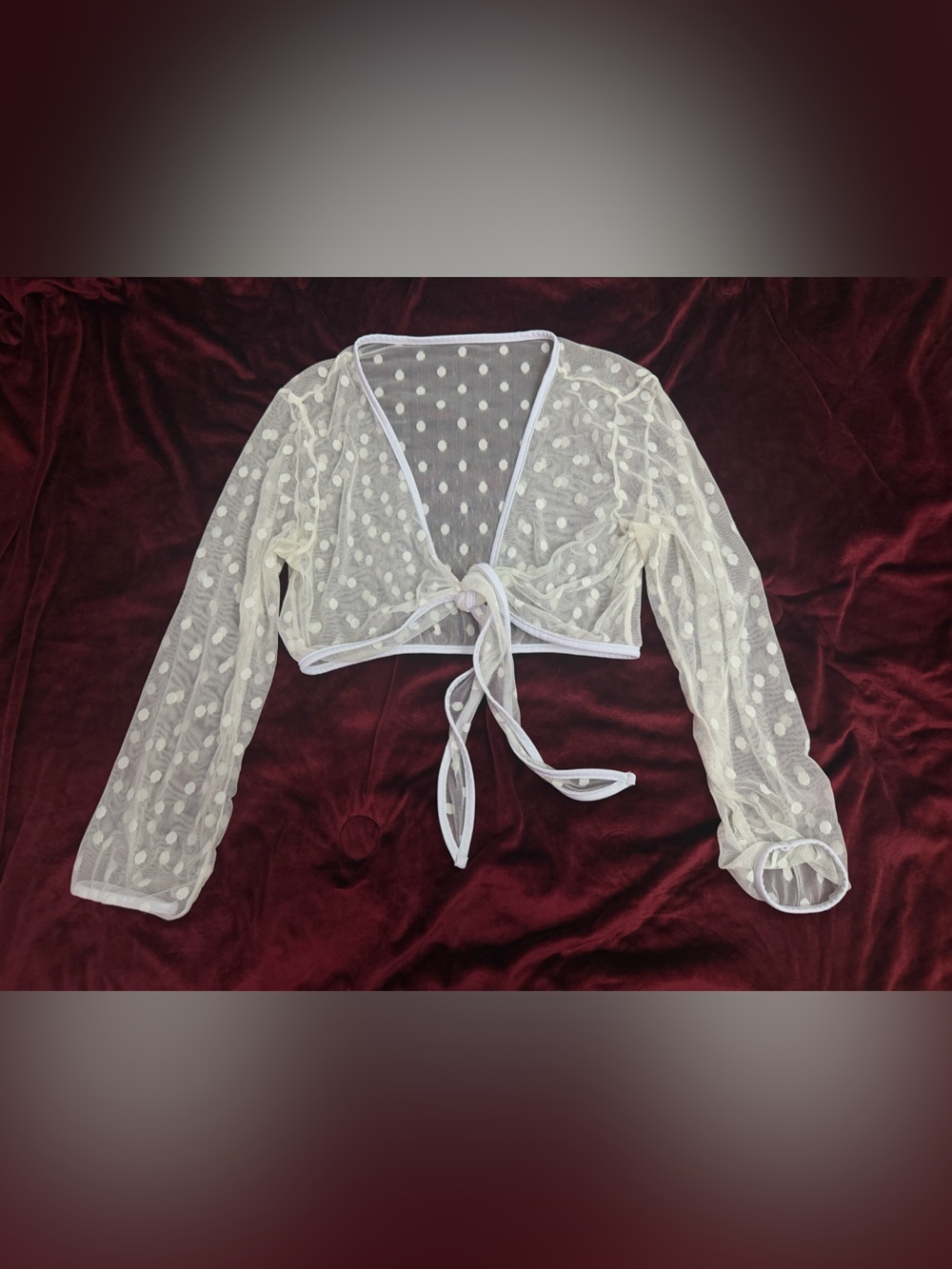 Sheer White Polka Dot Tie-Front Bolero Shrug